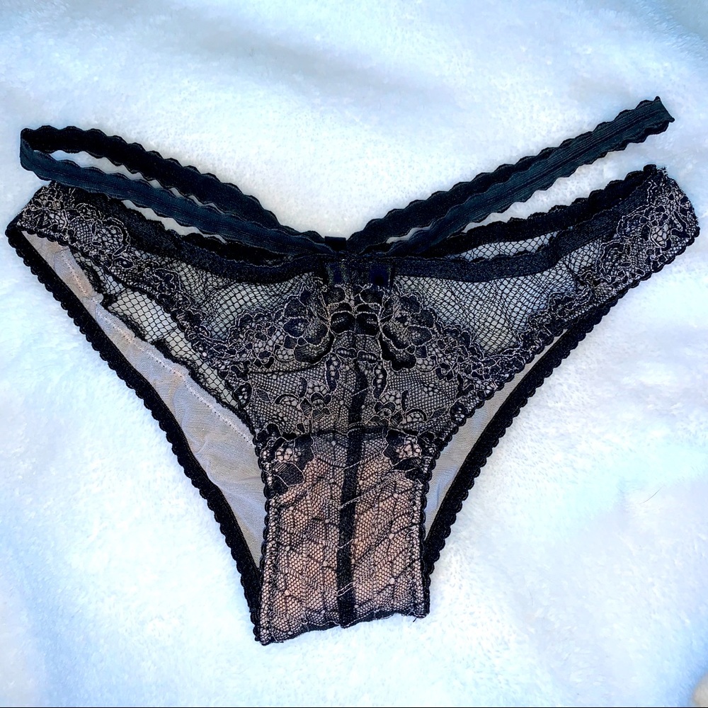 Rare Very Sexy Bikini Panty Cheekini Small Lace Dark Beige Fishnet Strappy